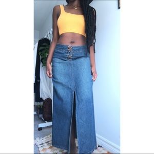 Lace up Denim Maxi Skirt